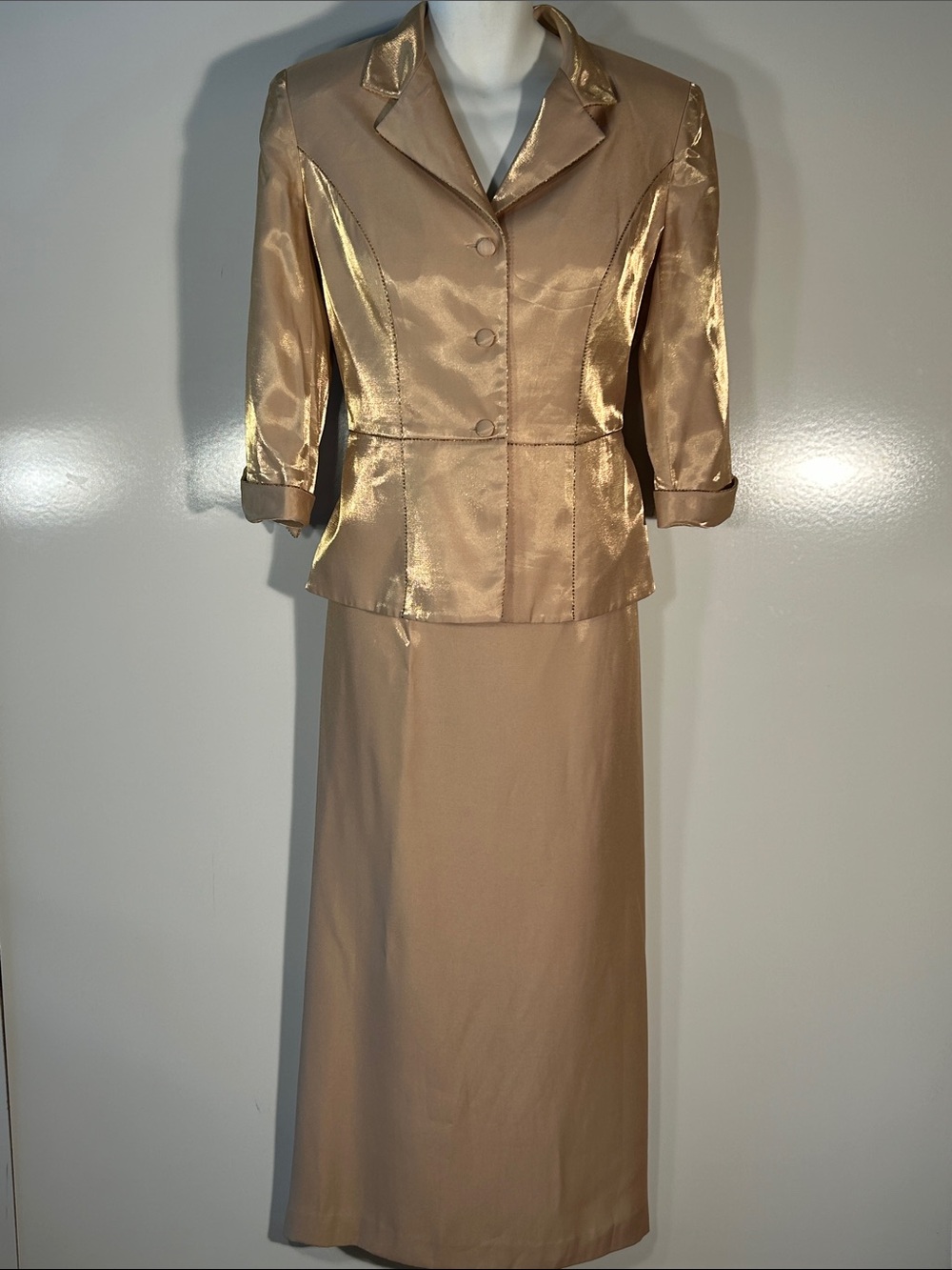 Alex Evenings 2 pc.SZ16 Soft Gold Jacket & Maxi Skirt Formal MOB Wedding Holiday